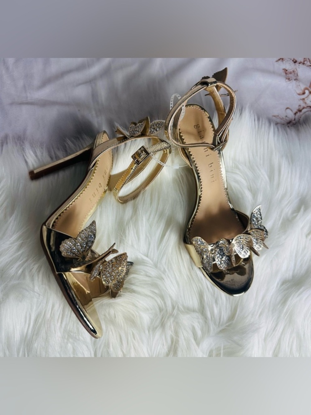 Rose Gold Butterfly Embellished High Heel Sandals - Picture 2 of 7